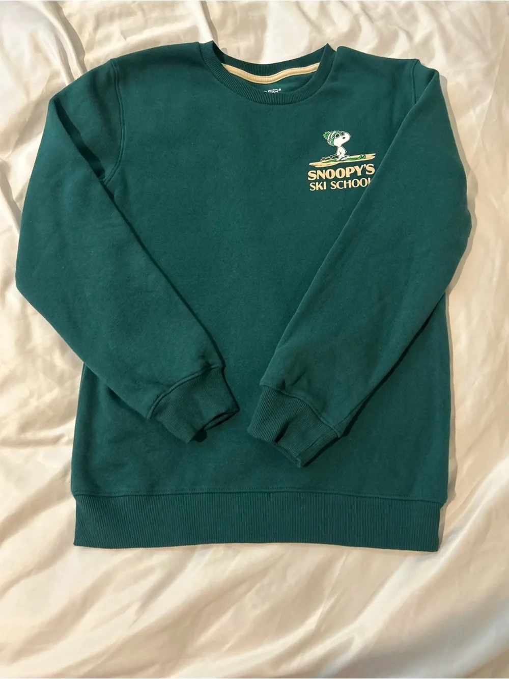 Peanuts Snoopy’s Ski School Sweatshirt Green Kids XL Oversized